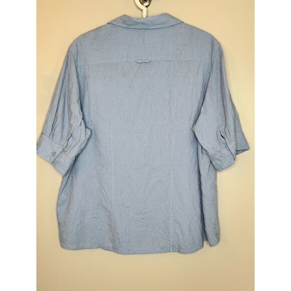 Vintage Woolrich Women’s Baby Blue Textured Floral Cotton Shirt XL - Picture 3 of 7
